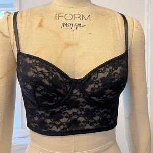 ASOS Black Lace Underwire Longline Bustier Bra, Size S, 34B